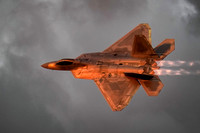 An F22 jet makes high speed passes in front of the air show crow